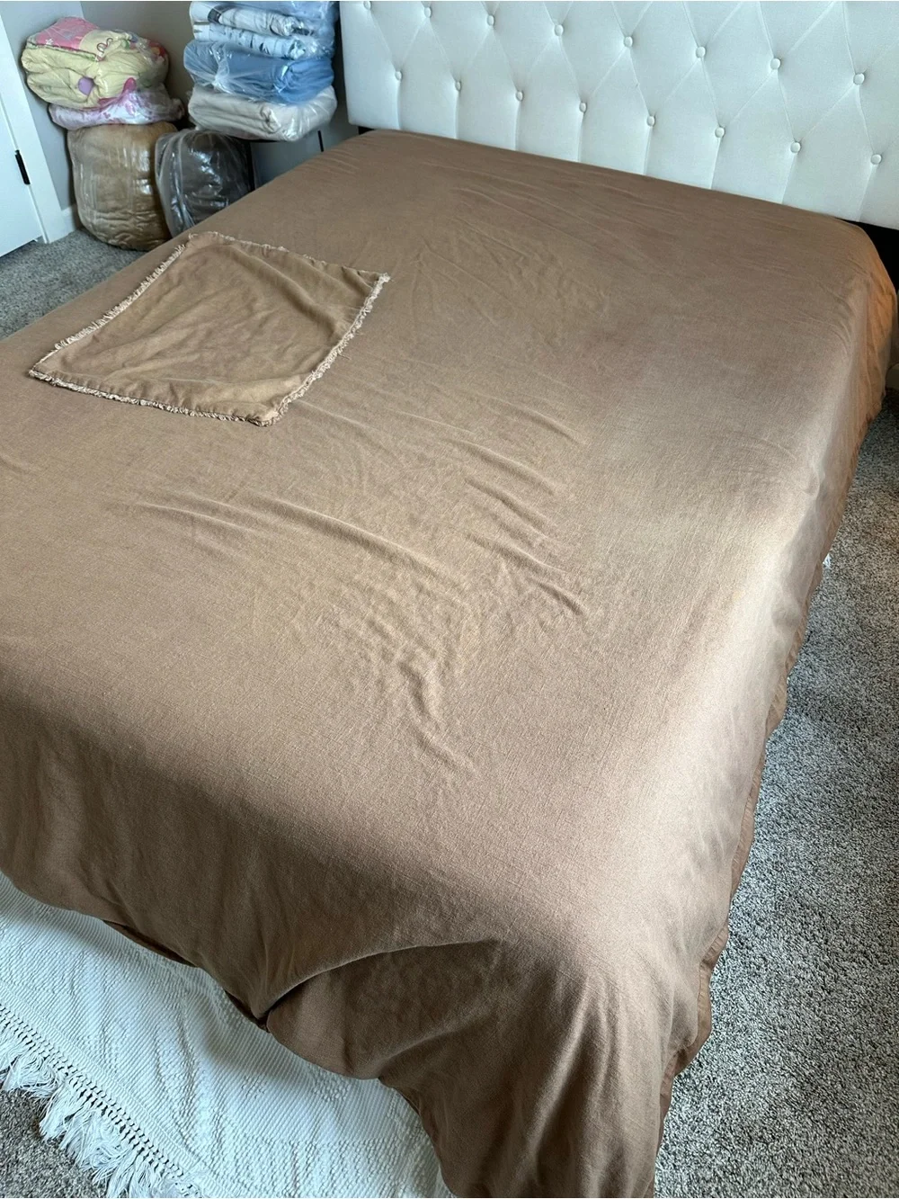 Casaluna Full Queen Solid Brown Rayon Linen Woven Duvet Cover Zip Breathable